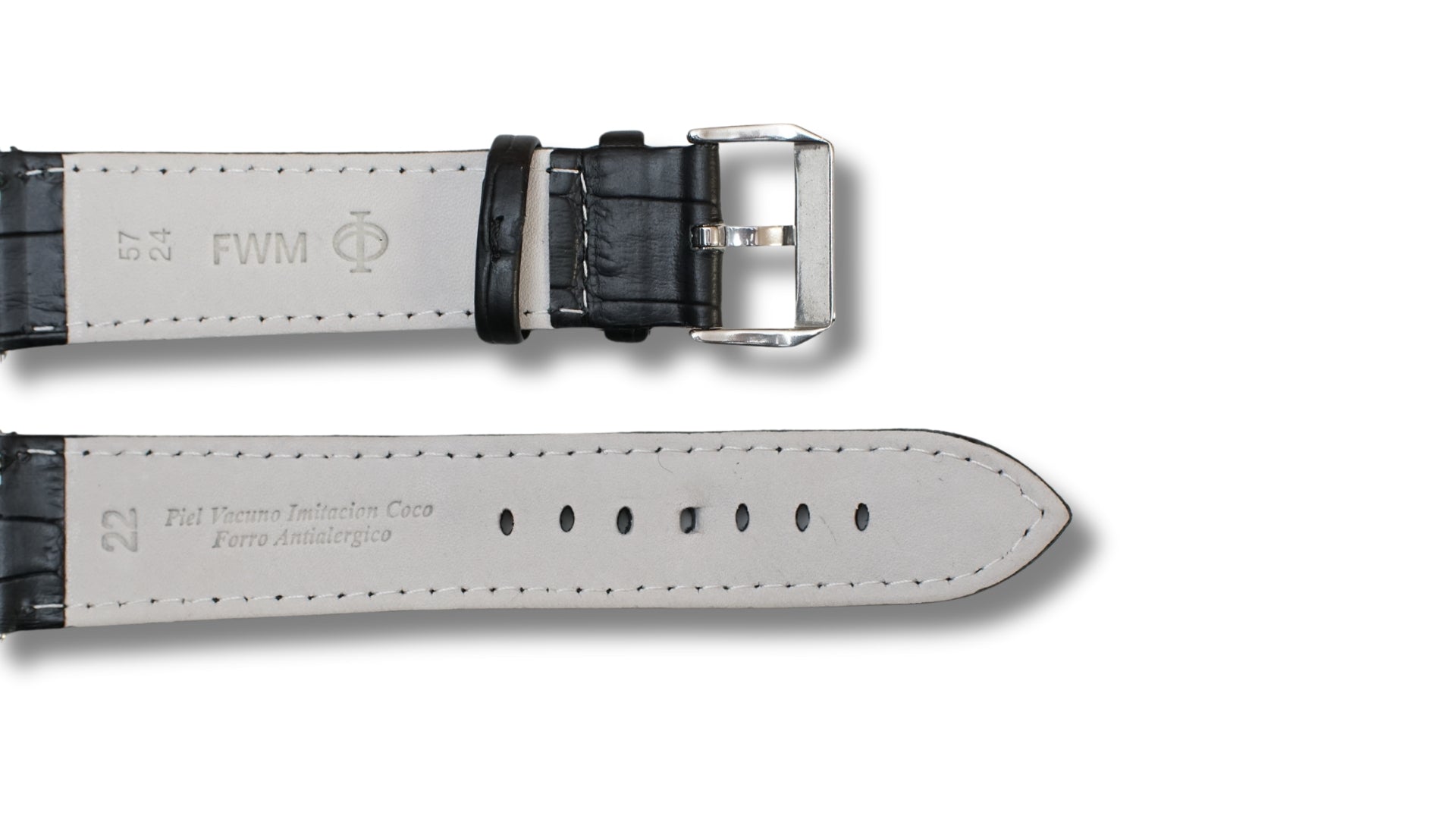 Italian Leather strap - black croc style leather - 22mm
