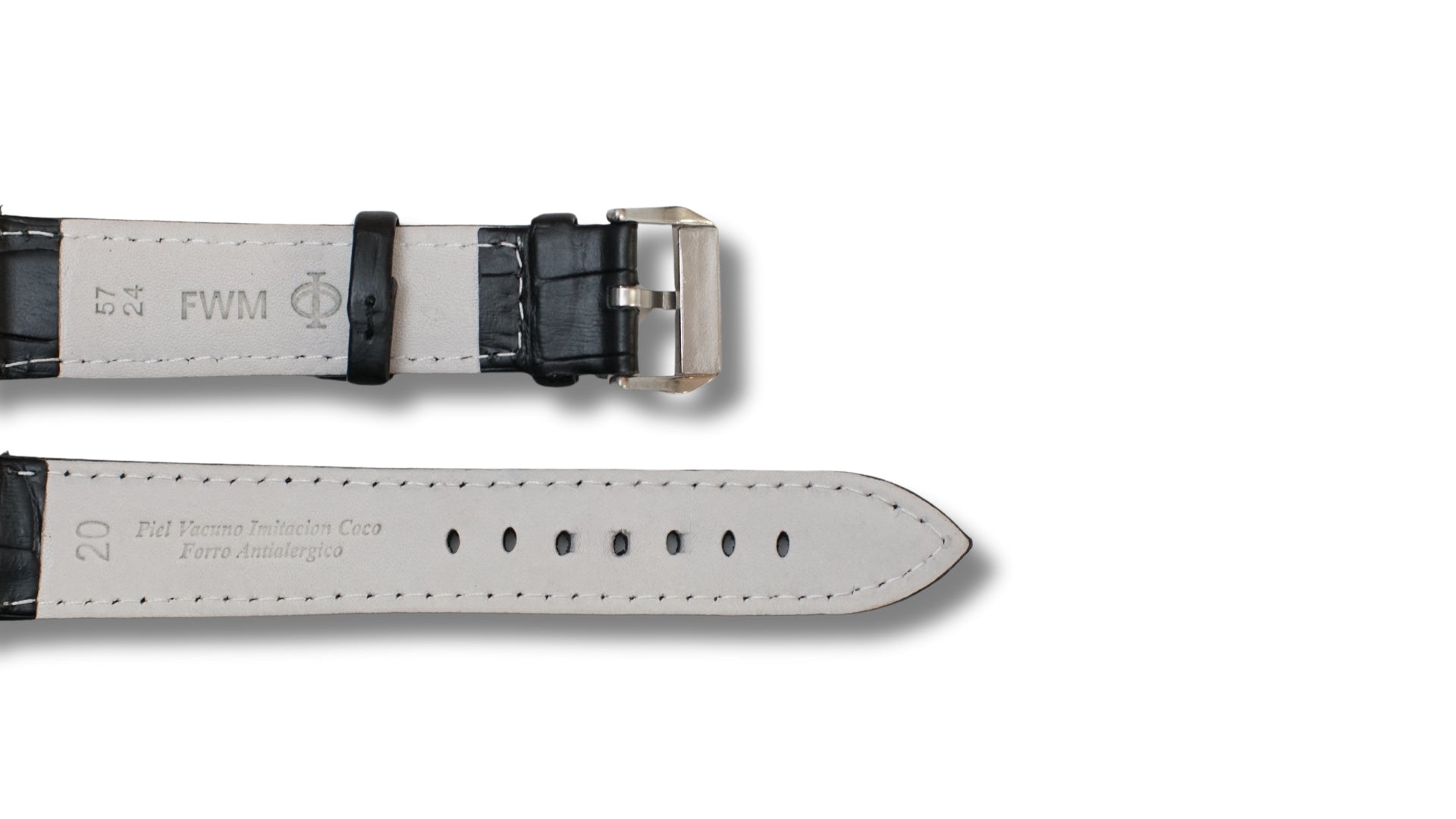 Italian Leather strap - black croc style leather - 20mm