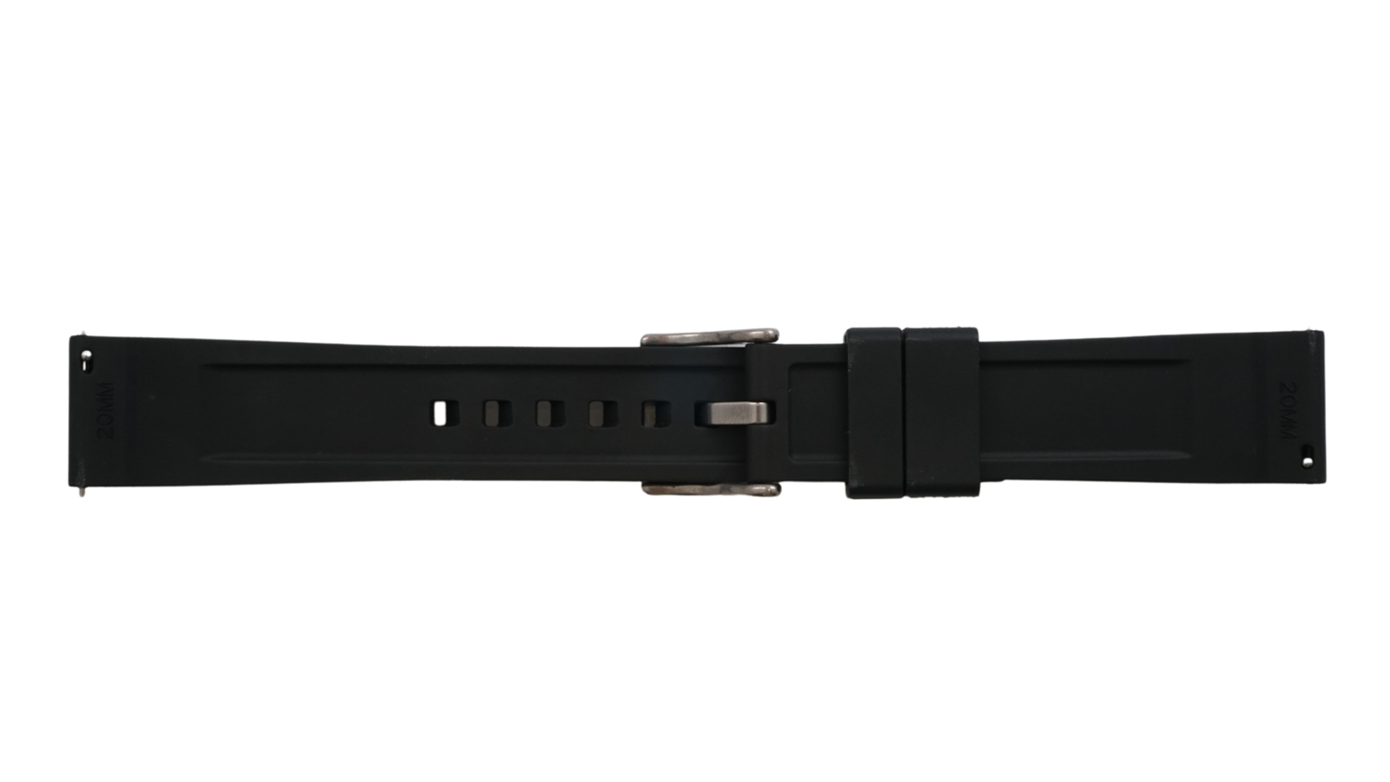 FKM embossed rubber strap - black - silver buckle - 20mm